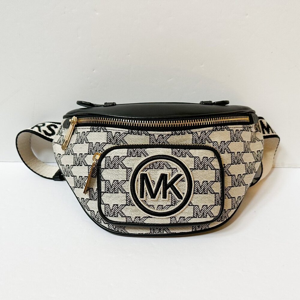 Michael Kors Erin XS Waist Pack Crossbody Fanny Pack Bag MK Graphic Beige Black - Picture 2 of 12